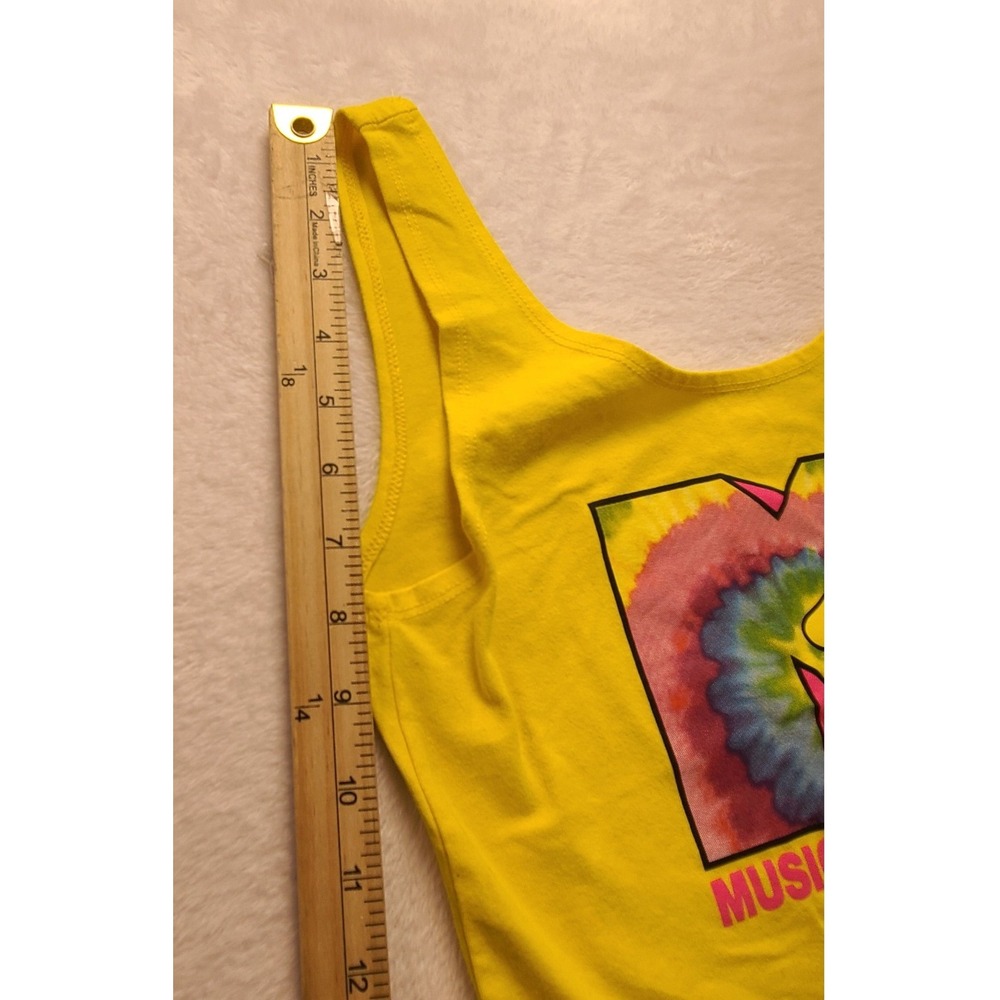 MTV Music Television Yellow Bodysuit Tie Dye Logo Sleeveless Scoop Neck Retro - Picture 6 of 10
